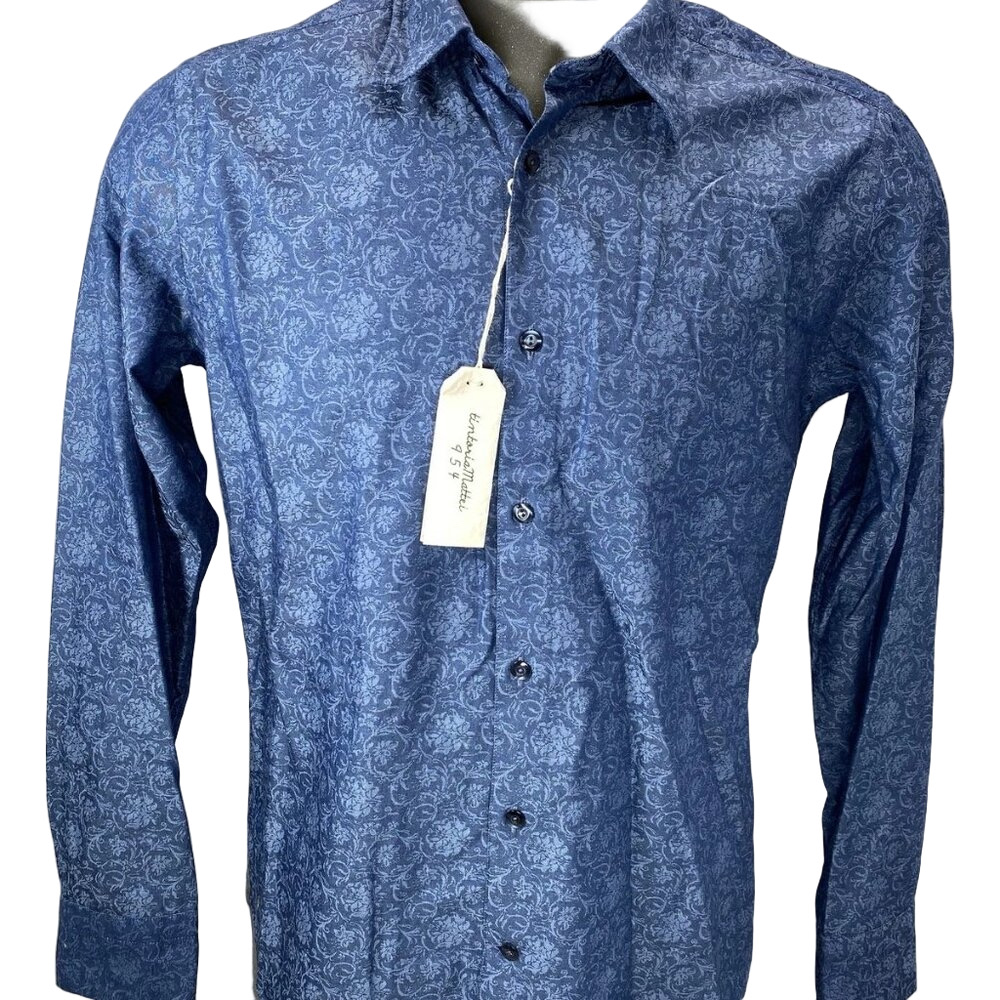 NEW TINTORIA METTEI Men's Jacquard Floral Cotton Button-Up Shirt Size 15.75 / 40